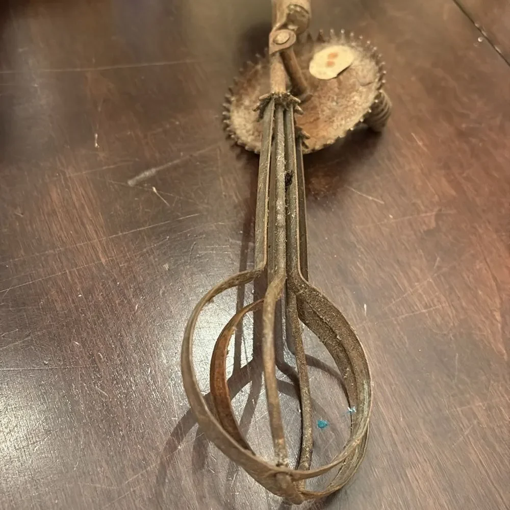 Vintage Egg Beater with Green Wooden Handle USA